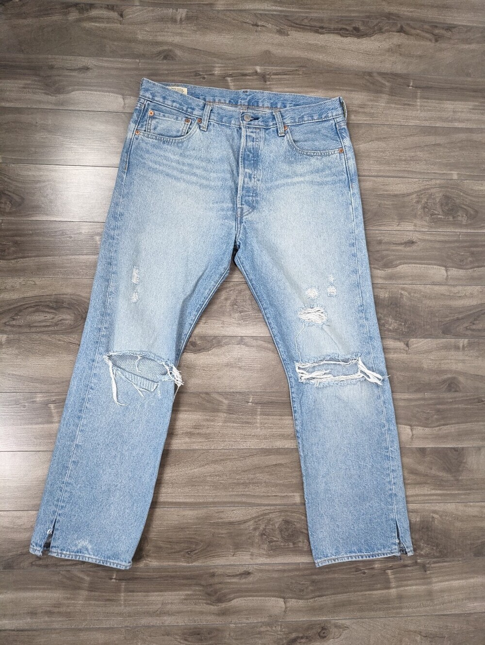 Levi's Men's 501 Jeans W36 L30 Light Wash Distressed 100% cotton
